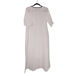 Cozinen Short Sleeve Midi T-Shirt Dress Round Neck Relaxed Fit White Womens S